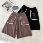 Lettering Print Mock Pocket High-waist Knit Shorts