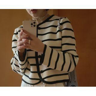 [dearest] Piped Stripe Woolen Cardigan (ivory) One Size