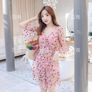 Set: Bikini Top + Bottom + Patterned Cover-up