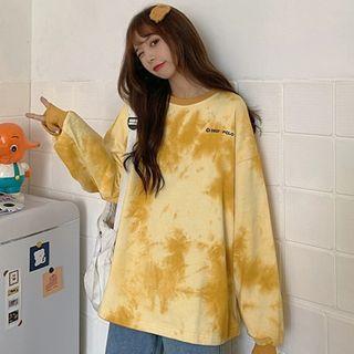 Lettering Tie-dyed Round Neck Pullover