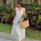 Sleeveless Beaded Bow Accent High Waist A-line Dress