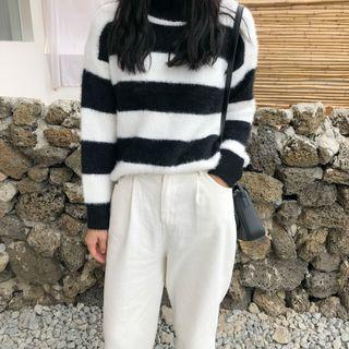 Striped Knit Sweater Stripes - Black & White - One Size
