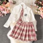 Neck Tie Shirt / Bow Tie Shirt / Pleated Skirt