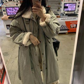 Fleece Panel Drawstring Zip Coat