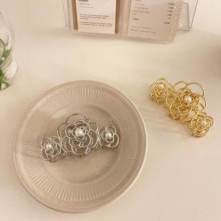 Rose Faux Pearl Metal Hair Clamp
