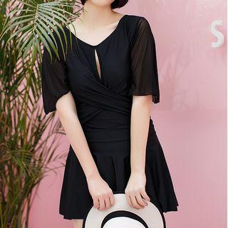 Set: Elbow-sleeve Swimdress + Swim Skirt