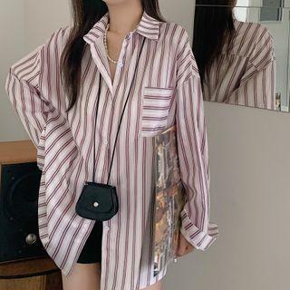 Long-sleeve Striped Loose Fit Pocket Shirt