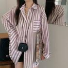 Long-sleeve Striped Loose Fit Pocket Shirt