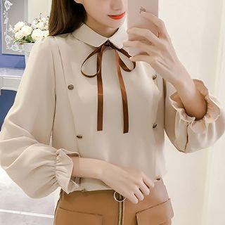 Bow-tied Buttoned Chiffon Shirt