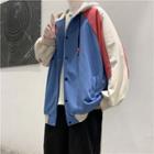 Color Block Button-up Hoodie