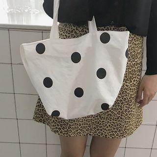 Polka Dot Canvas Tote Bag White - One Size