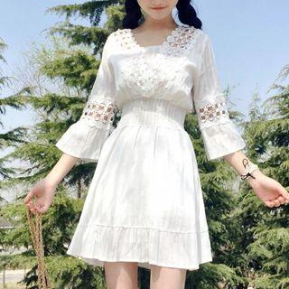 Perforated Bell-sleeve A-line Dress