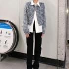 Tweed Cropped Jacket / Plain Straight Leg Pants / Plain Shirt
