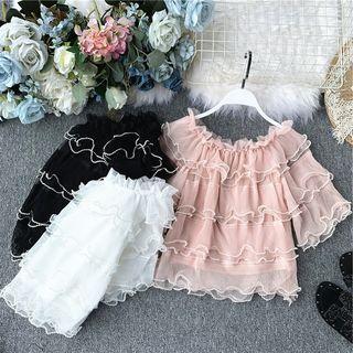 Faux-pearl Layered Off-shoulder Blouse