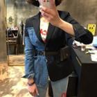 Wolf Print Short-sleeve T-shirt / Denim Blazer