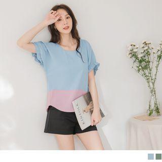Slit-back Panel Hem Short-sleeve Chiffon Top