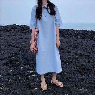 Elbow-sleeve Midi Polo Shirt