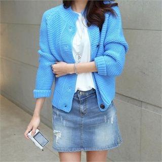 Mock-neck Raglan-sleeve Cardigan