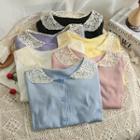 Lace-collar Button-up Crop T-shirt In 6 Colors