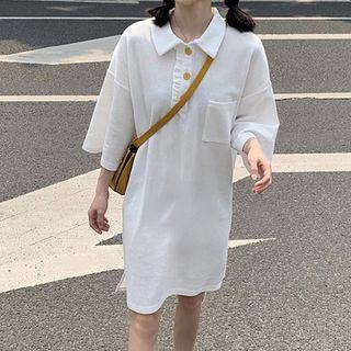 3/4-sleeve Lettering Polo Dress