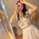 Eyelet Lace Short-sleeve Blouse / A-line Skirt