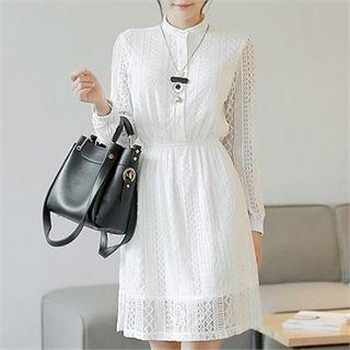 Mandarin-collar Midi Lace Shirtdress