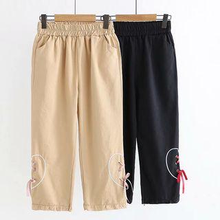 Embroidered Heart Lace-up Straight Fit Cropped Pants