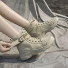 Buckled Canvas Lace-up Short Boots
