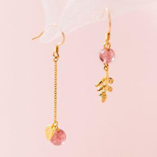 Non-matching 925 Sterling Silver Leaf Bead Dangle Earring 1 Pair - S925 Silver - Gold - One Size