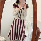 Set: Color Block Cardigan + Striped A-line Skirt
