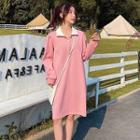 Long Sleeve Rabbit Print Polo Dress As Shown In Figure - One Size