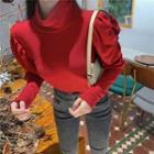 Mock-neck Long-sleeve Top Red - One Size