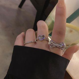 Set Of 3: Alloy Ring (various Designs) Set Of 3 Pcs - Silver - One Size
