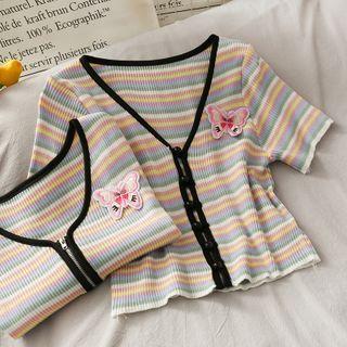 Butterfly-patch Striped Light Knit Top