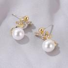 Faux Pearl Drop Earring 01 - 1 Pair - Gold & White - One Size
