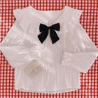 Frill Trim Bow Accent Blouse White - One Size