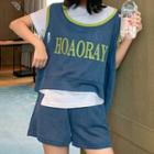 Set: Lettering Sleeveless Top + Short-sleeve T-shirt + Shorts