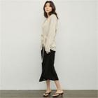 Hooded Knit Cardigan With Sash Beige - One Size