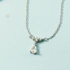 Rhinestone Droplet Pendant Alloy Necklace 1 Pc - Silver - One Size
