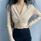V-neck Plain Bow Knit Top