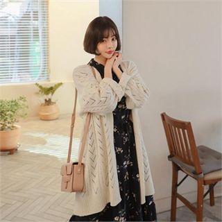 Punched Long Rib-knit Cardigan