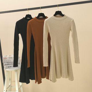 Crew-neck Long-sleeve Knit A-line Dress