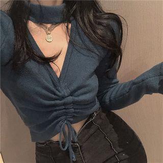 Halter Drawstring Knit Top