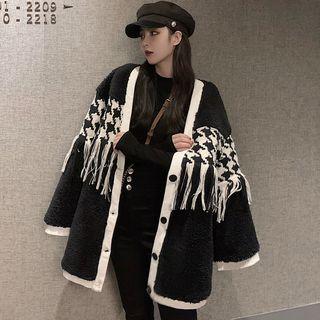 Faux Shearling Fringed Buttoned Jacket