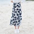 Leaf Print Midi Skirt Black & White - One Size