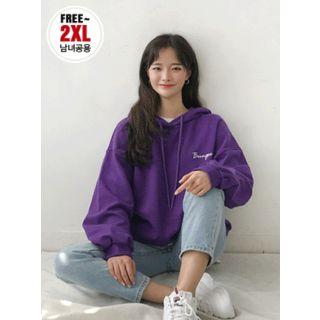 Couple Kangaroo-pocket Lettering Loose-fit Hoodie