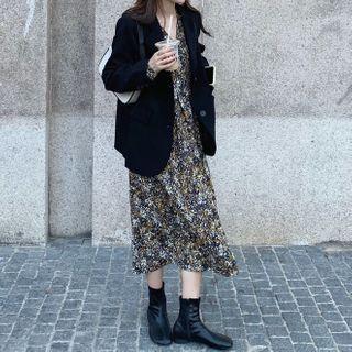 Blazer / Long-sleeve Floral Midi Dress