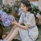 Contrast Trim Lace Short-sleeve Midi A-line Dress
