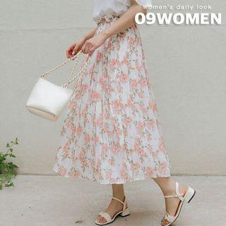 Plus Size Frilled Rosette Long Pleated Skirt