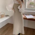 Long-sleeve Frill Trim Blouse / Midi Overall Dress
